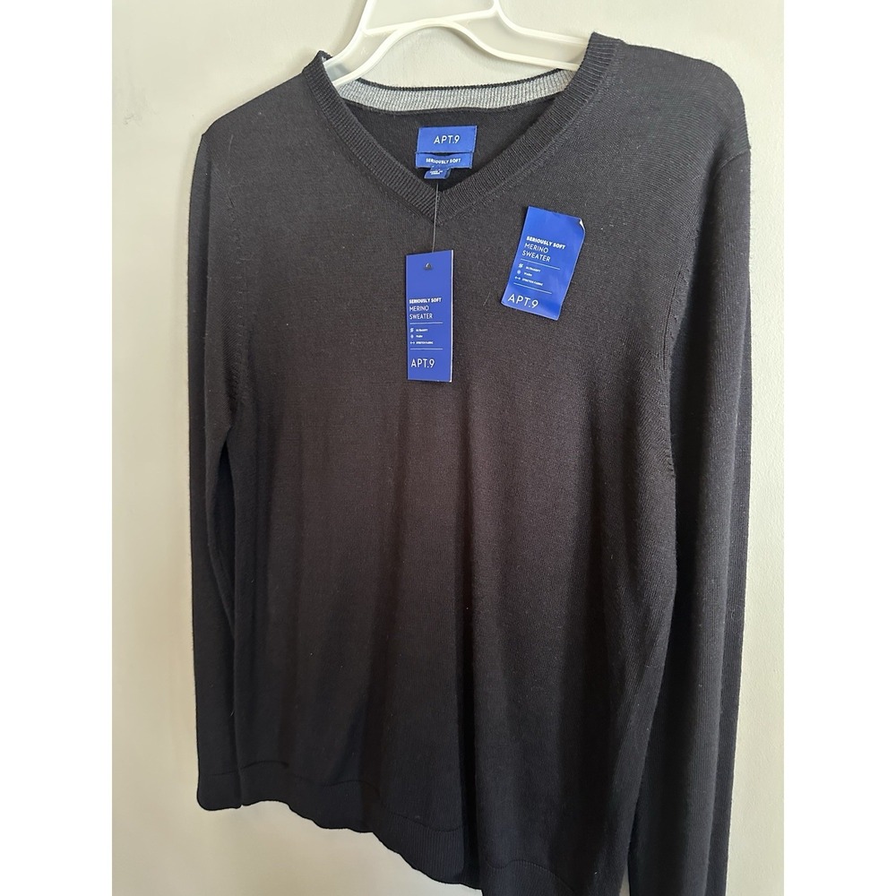 New Apt. 9 Men's Sz Medium Sweater Merino Wool Blend Black NWT